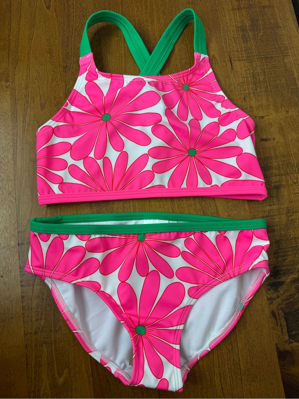 Mini BODEN Cross-back Bikini Top | Patterned Bikini Bottoms ,Festival Pink Daisy
